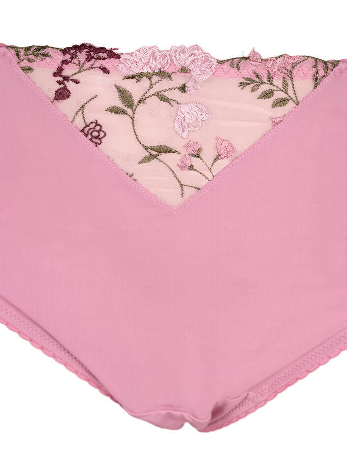 Slip ta&iuml; en microfibre avec des fleurs brod&eacute;es, Rose, Packshot image number 2