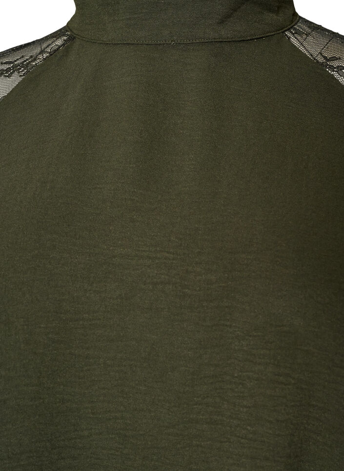 Blouse met korte kanten mouwen en hoge hals, Groen, Packshot image number 2