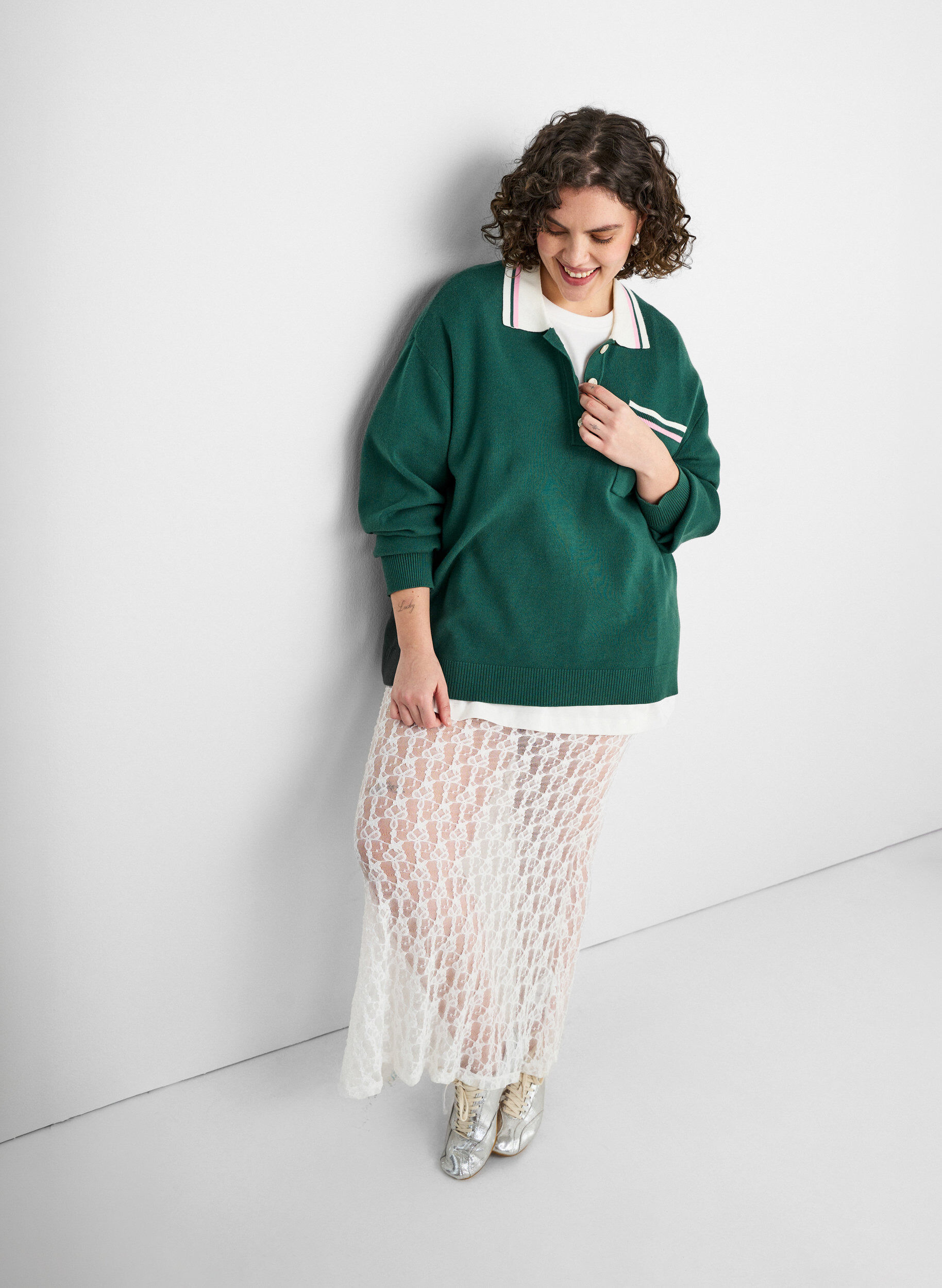 ZizziLange doorschijnende kanten rok, Wit, Image image number 1