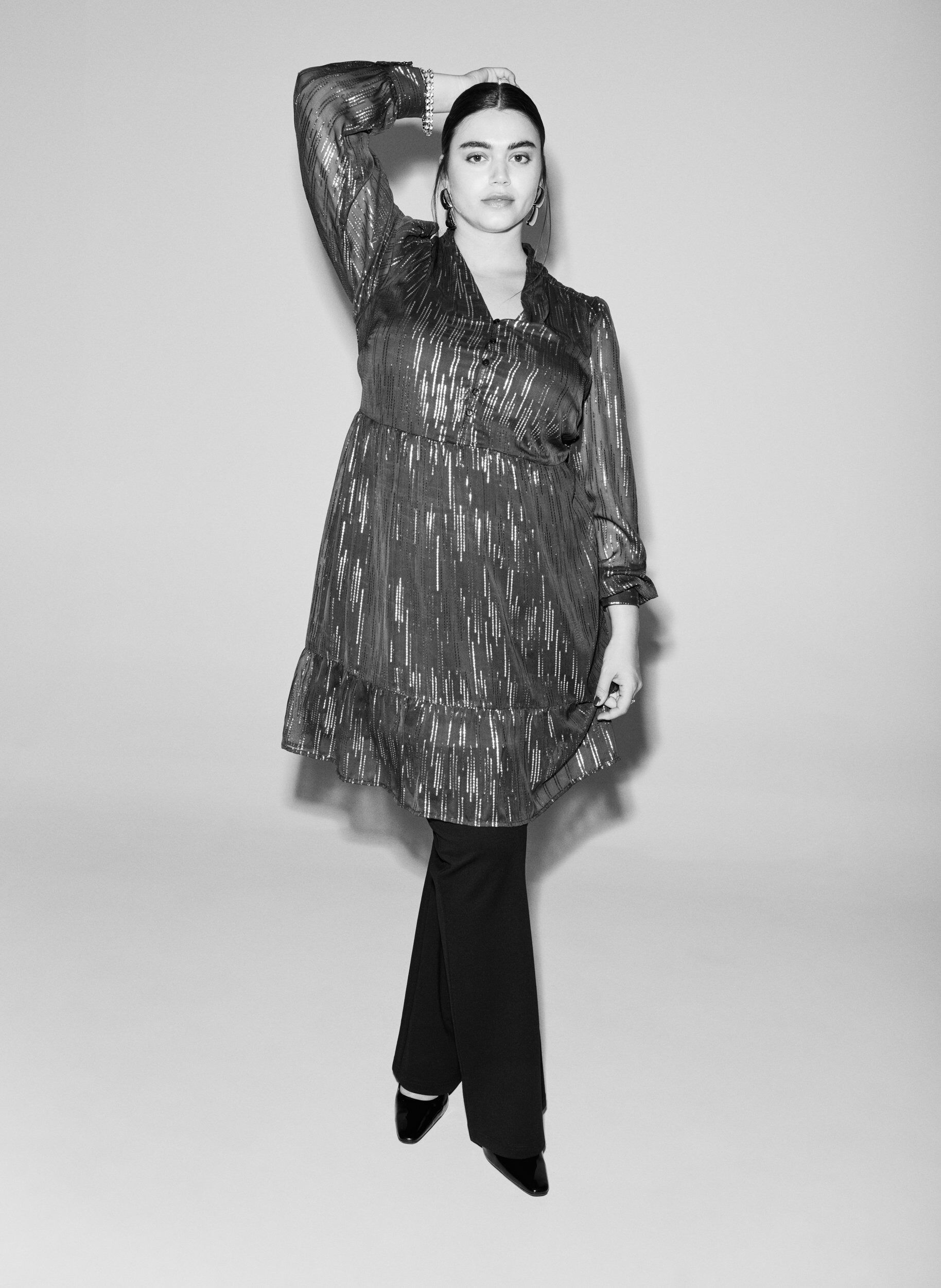 ZizziKorte feestjurk met glitterpatroon, Blauw, Image image number 0