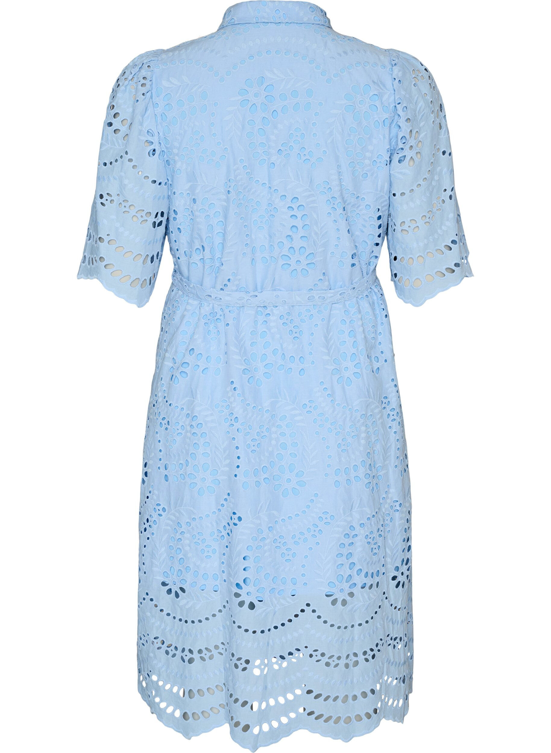 ZizziBlousejurk in broderie anglaise met strikceintuur, Blauw, Packshot image number 1