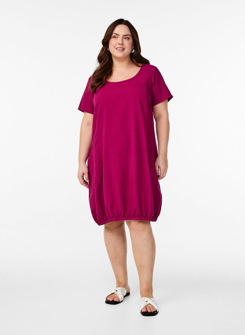 Katoenen jurk met korte mouwen, Rood, Model image number 1