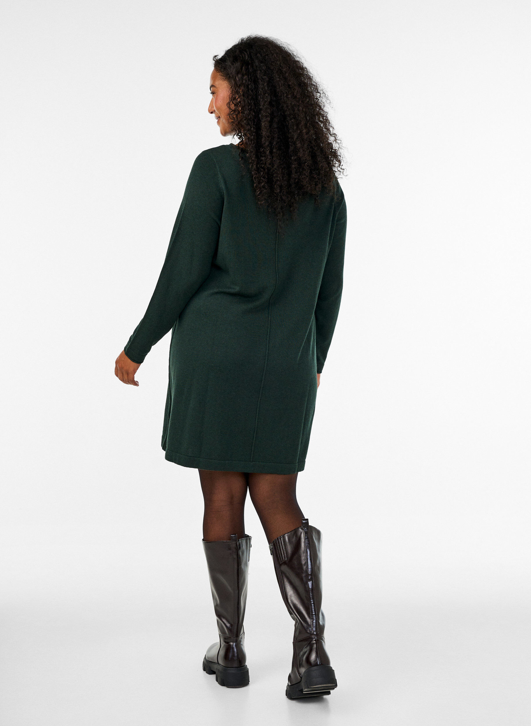ZizziGebreide jurk in katoen-viscose blend, Groen, Model image number 2