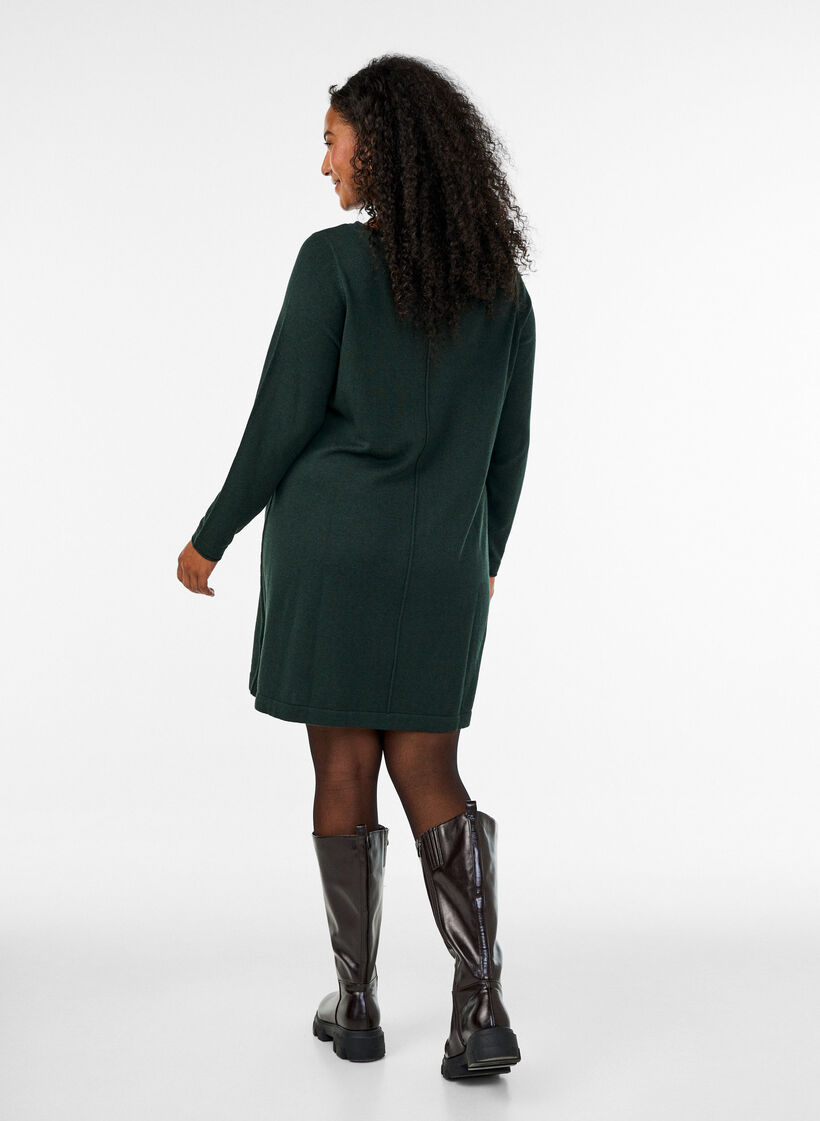 Gebreide jurk in katoen-viscose blend, Groen, Model image number 2