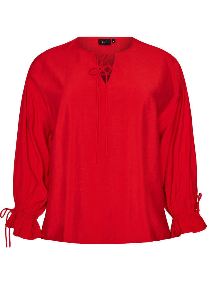 Viscose blouse met strikjes en ruches, Rood, Packshot image number 0