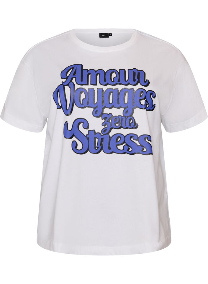 100% katoenen T-shirt met korte mouwen en print, Wit, Packshot image number 0