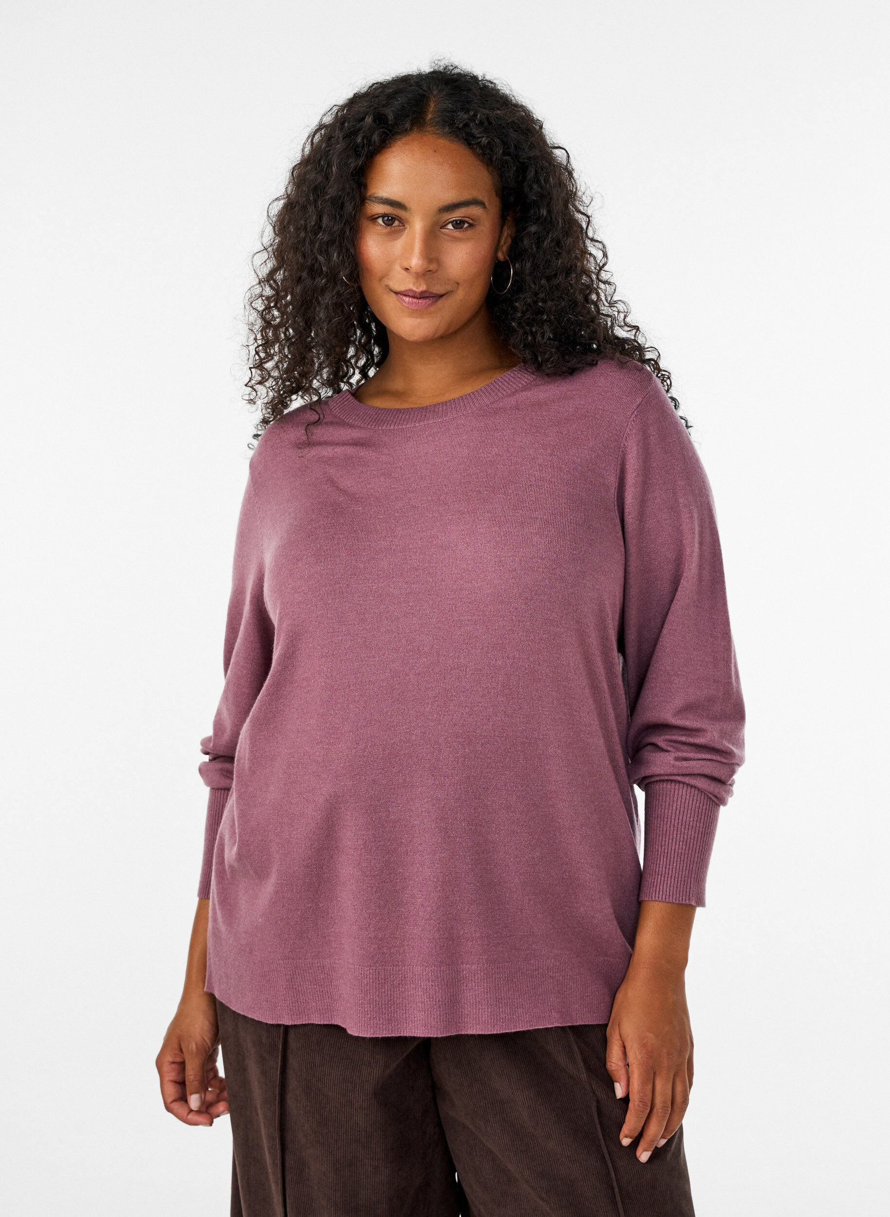 Gebreide blouse met ronde hals, Roze, Model