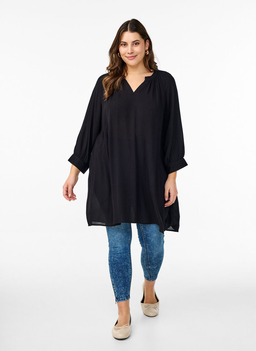 Tuniek met 3/4 mouwen en een A-lijn snit, Zwart, Model image number 1
