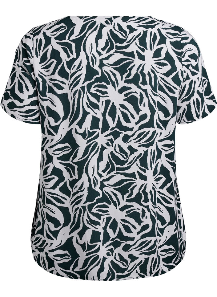Viscose blouse met korte mouwen en print, Groen, Packshot image number 1