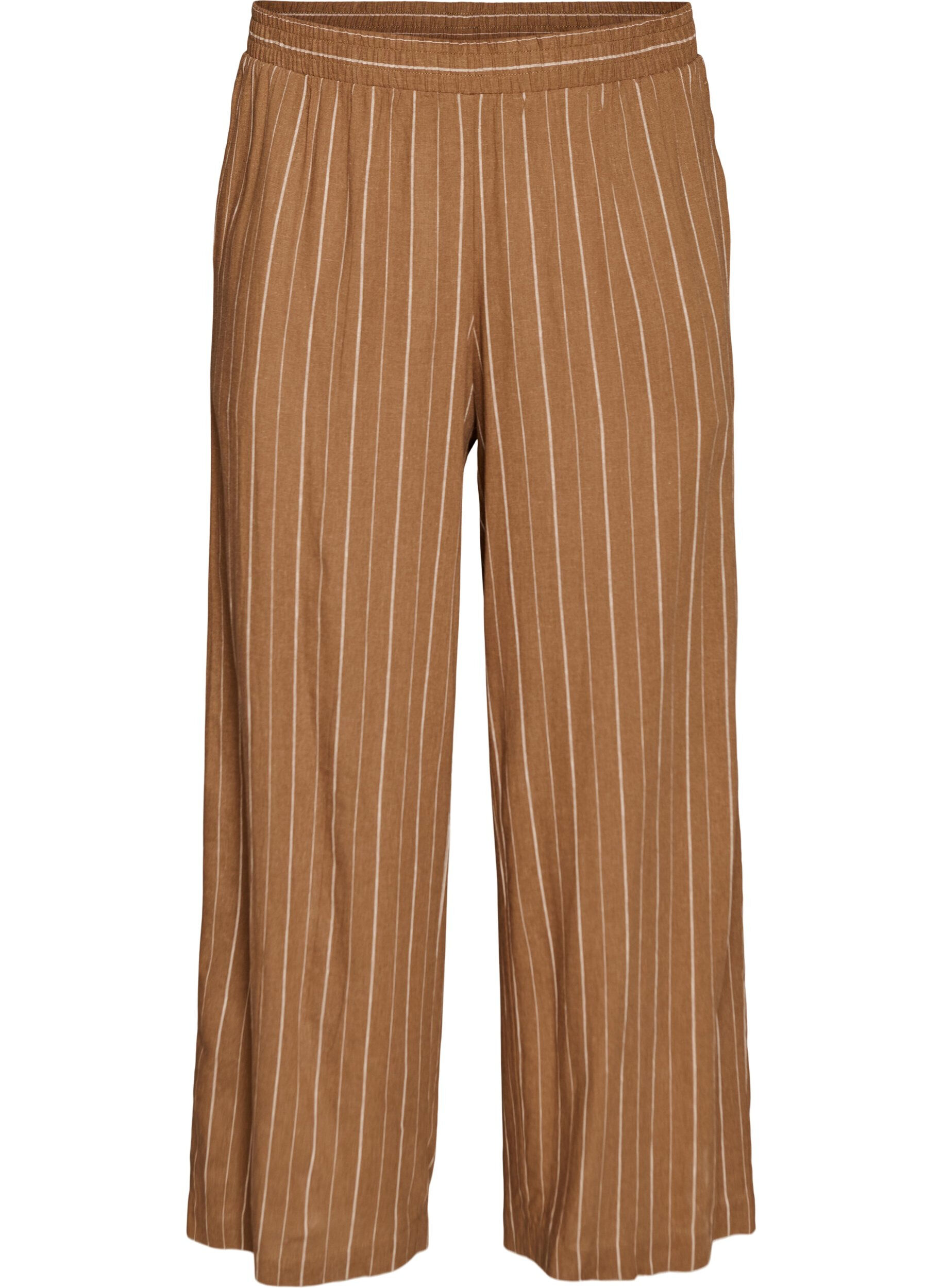 ZizziWijde linnen en viscose broek, Bruin, Packshot image number 0