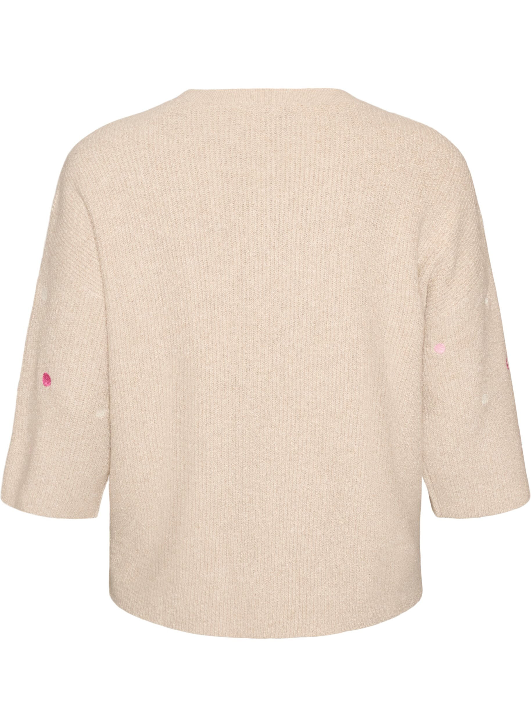 ZizziGebreide blouse met kleine geborduurde motieven, Beige, Packshot image number 1