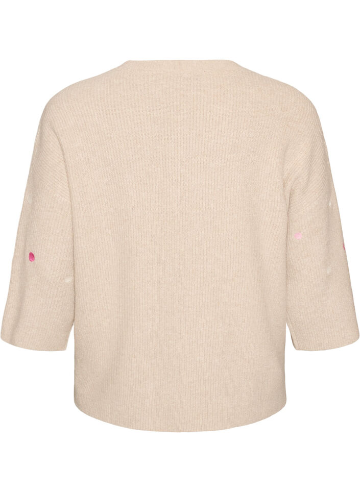 Gebreide blouse met kleine geborduurde motieven, Beige, Packshot image number 1