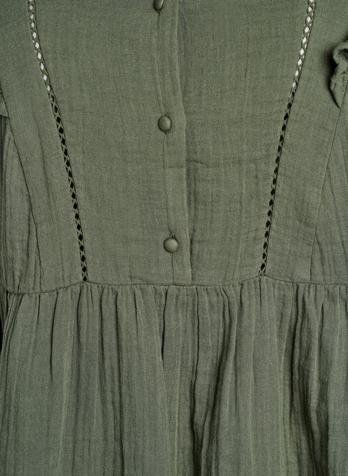 Mouwloze blouse van katoen mousseline met ruches, Groen, Packshot image number 2