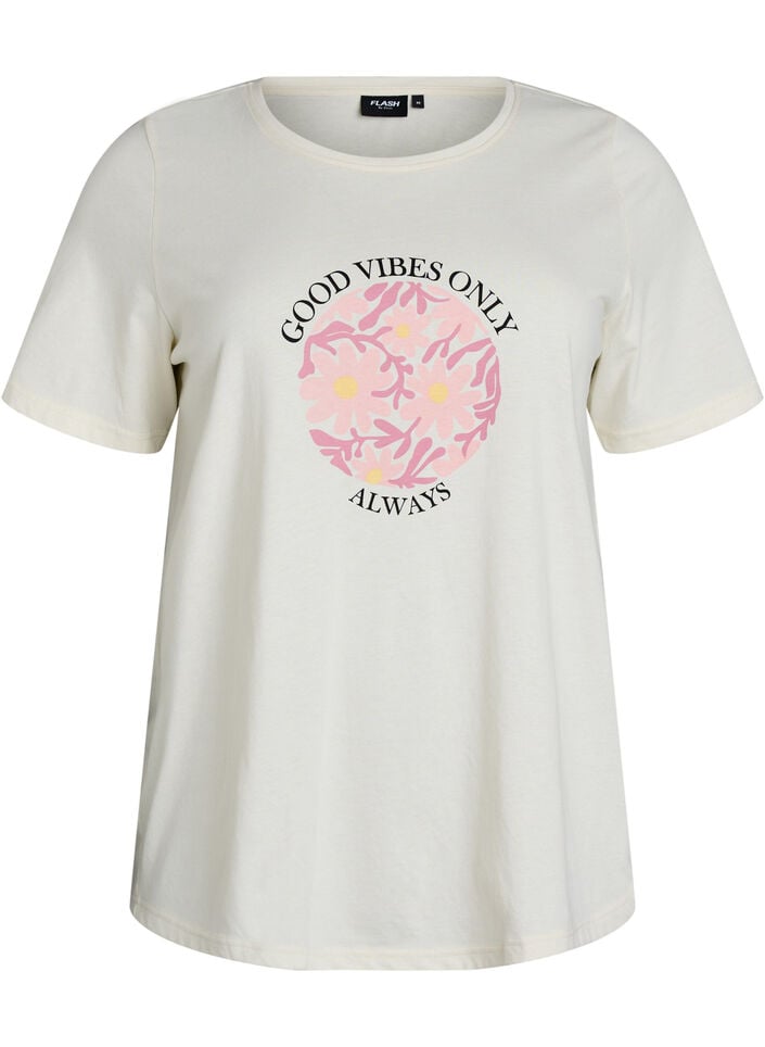T-shirt met print, Vanille, Packshot image number 0