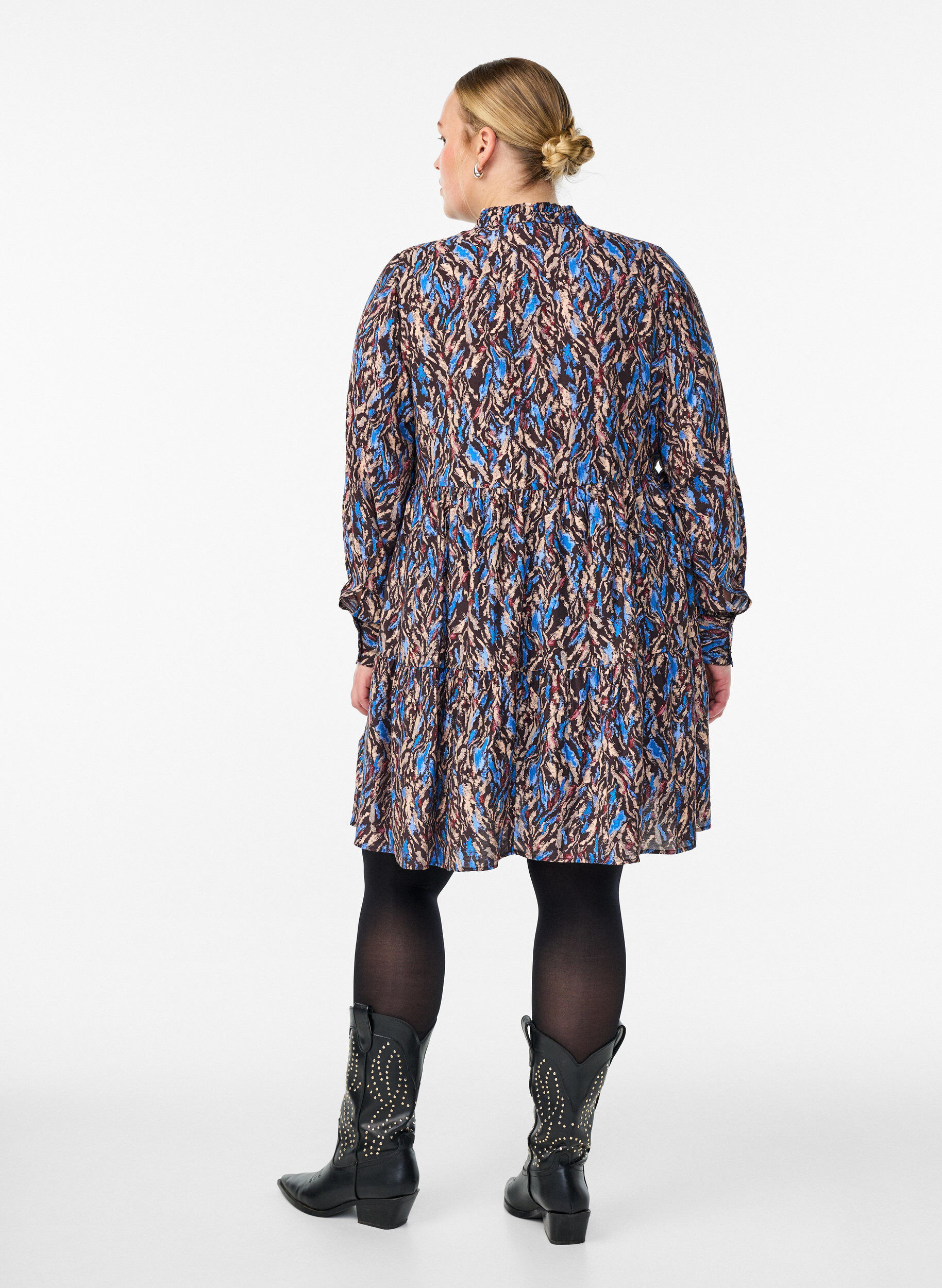 ZizziA-lijn jurk met ruchekraag, Blauw, Model image number 2