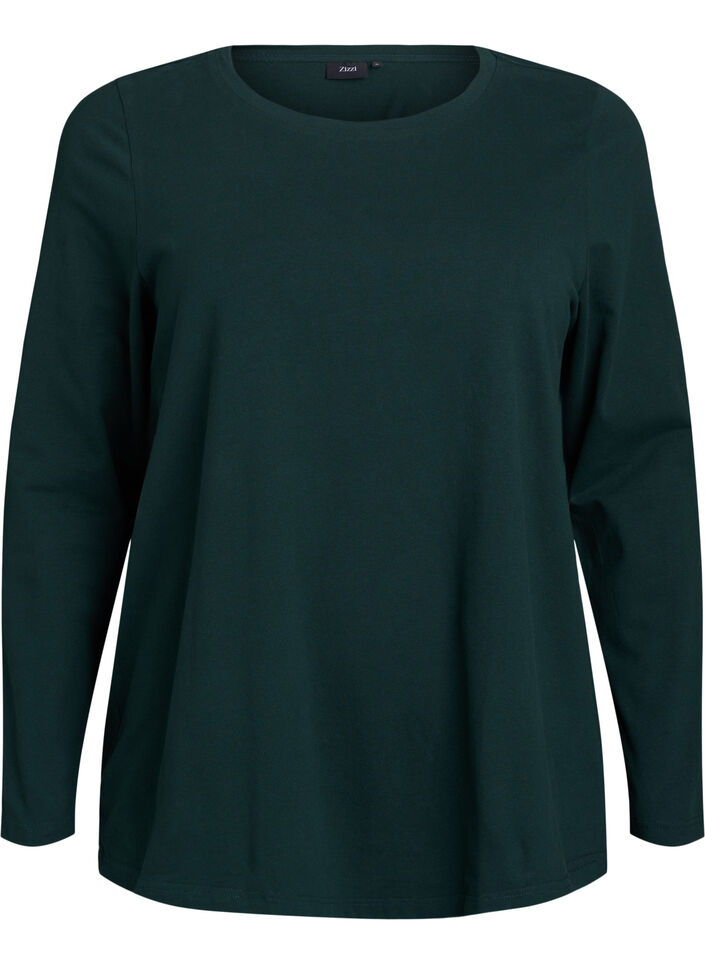 Basic jerseyblouse met lange mouwen, Groen, Packshot image number 0