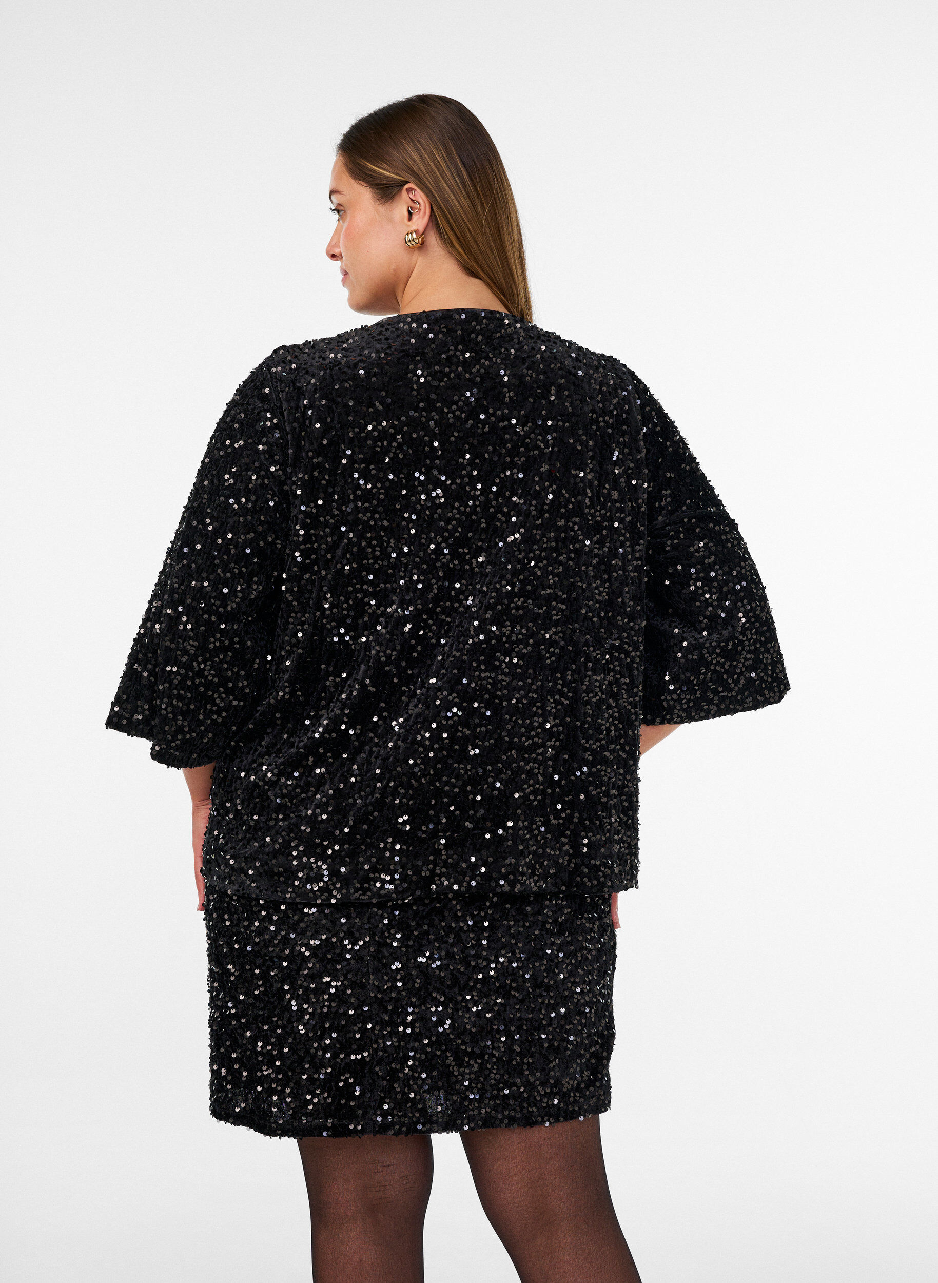 ZizziKorte rok met pailletten, Zwart, Model image number 2