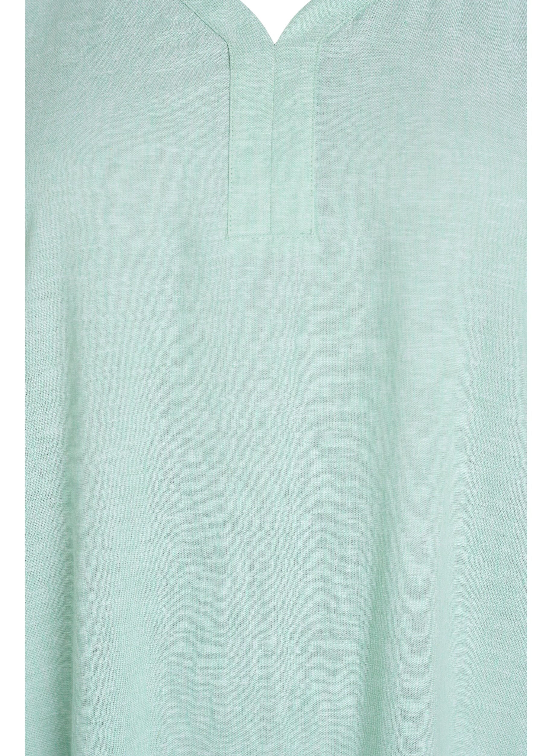 ZizziMidi-jurk van linnen en viscose met korte mouwen, Groen, Packshot image number 2