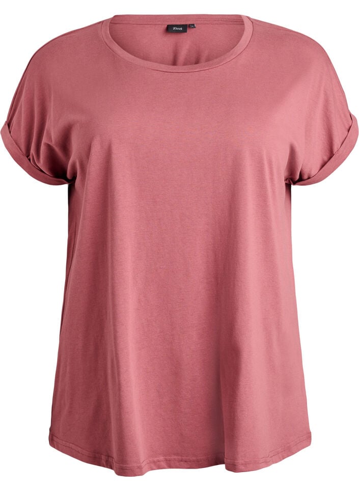 T-shirt &agrave; manches courtes en m&eacute;lange de coton, Rose, Packshot image number 0