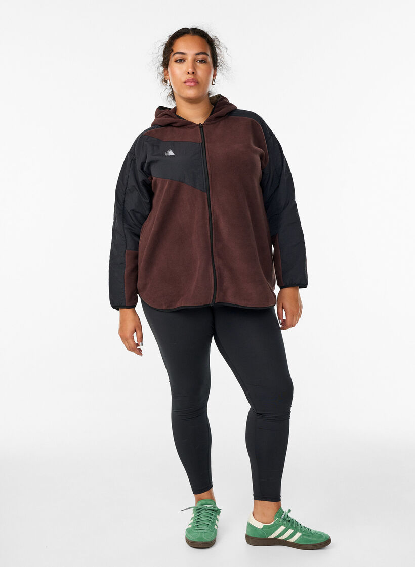 Fleecejack met capuchon en zakken, Bruin, Model image number 1