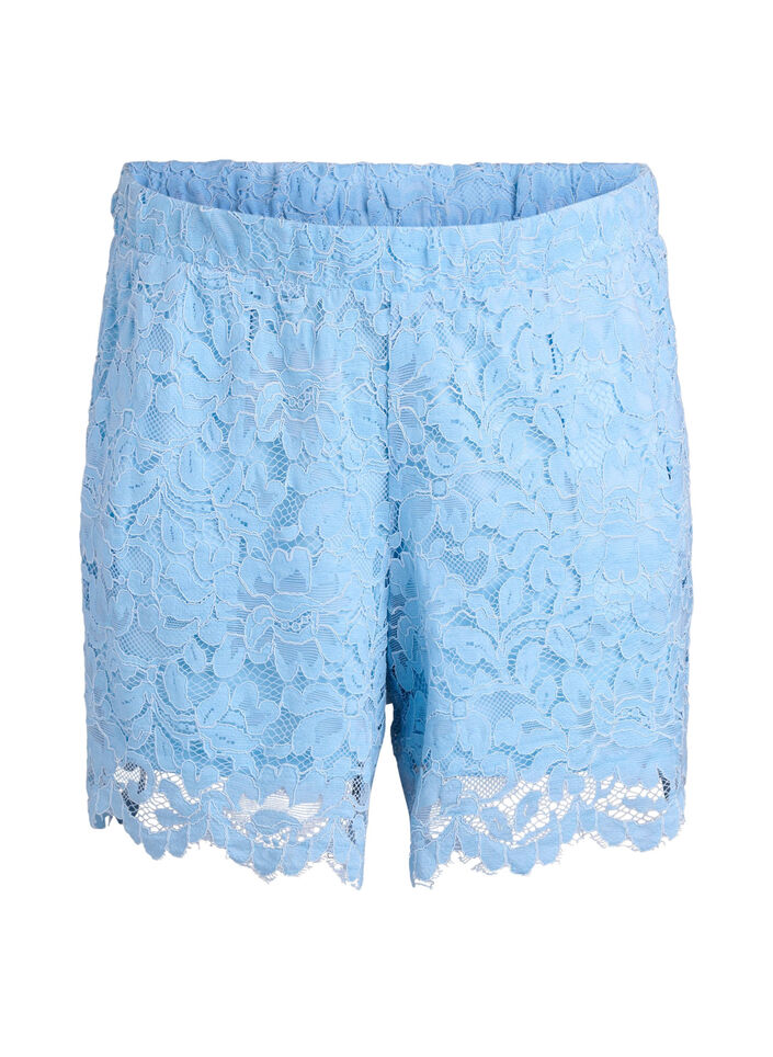 Kanten shorts met hoge taille en zakken, Blauw, Packshot image number 0