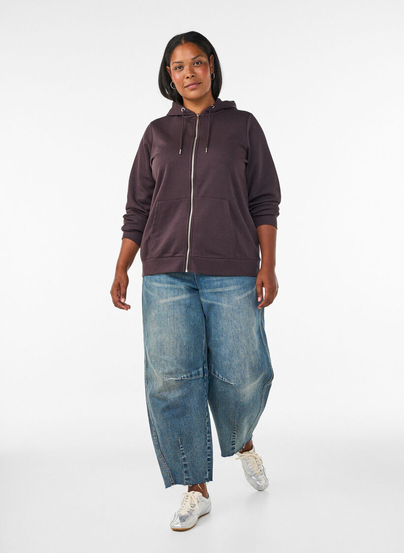 Sweatshirt met capuchon, ritssluiting en zakken, Bruin, Model image number 1