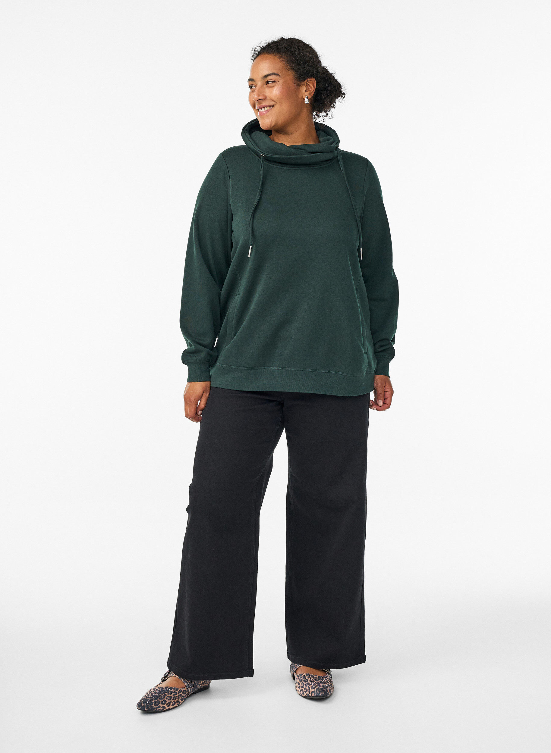 ZizziSweatshirt met hoge kraag en zakken, Groen, Model image number 1