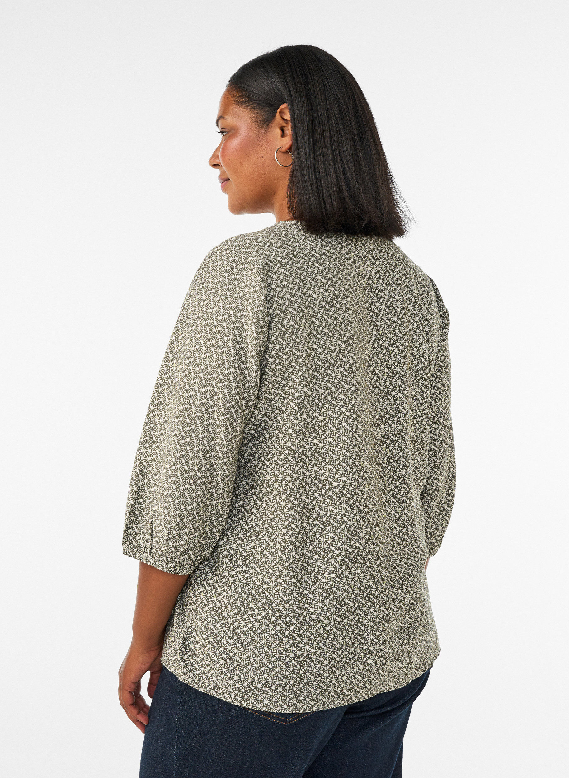 ZizziBlouse van viscose met patroon en 3/4-mouwen, Groen, Model image number 2