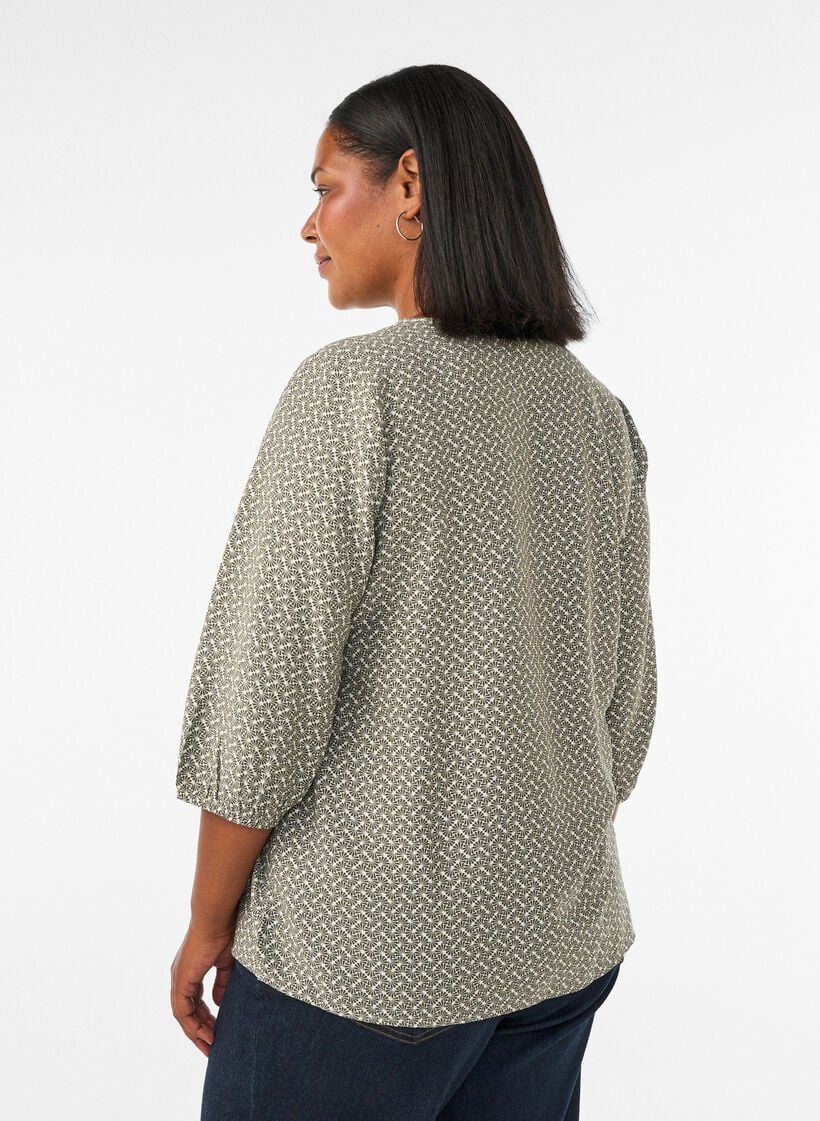 Blouse van viscose met patroon en 3/4-mouwen, Groen, Model image number 2
