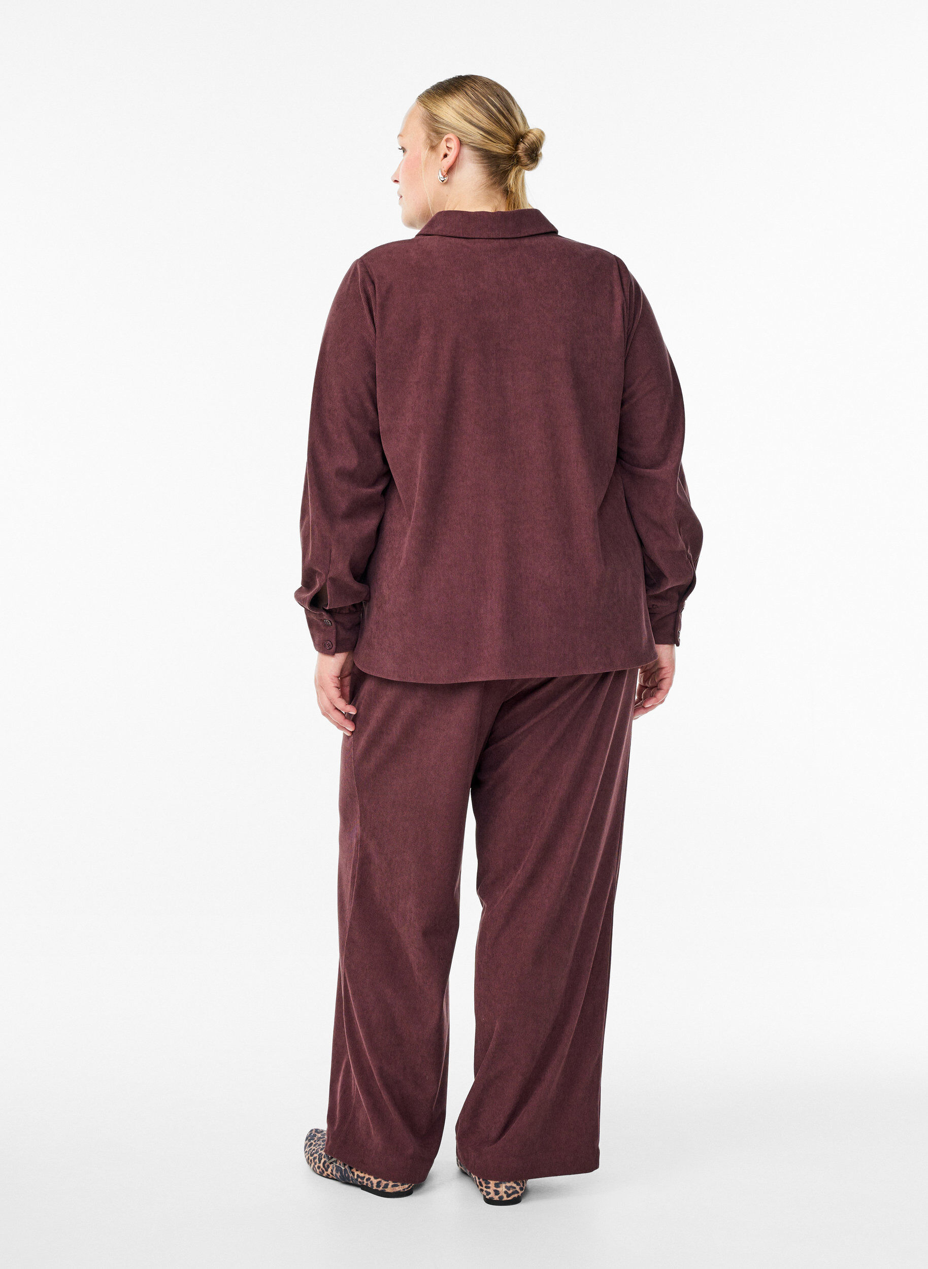 ZizziFluwelen broek met wijde pijpen, Donker Bordeaux, Model image number 1