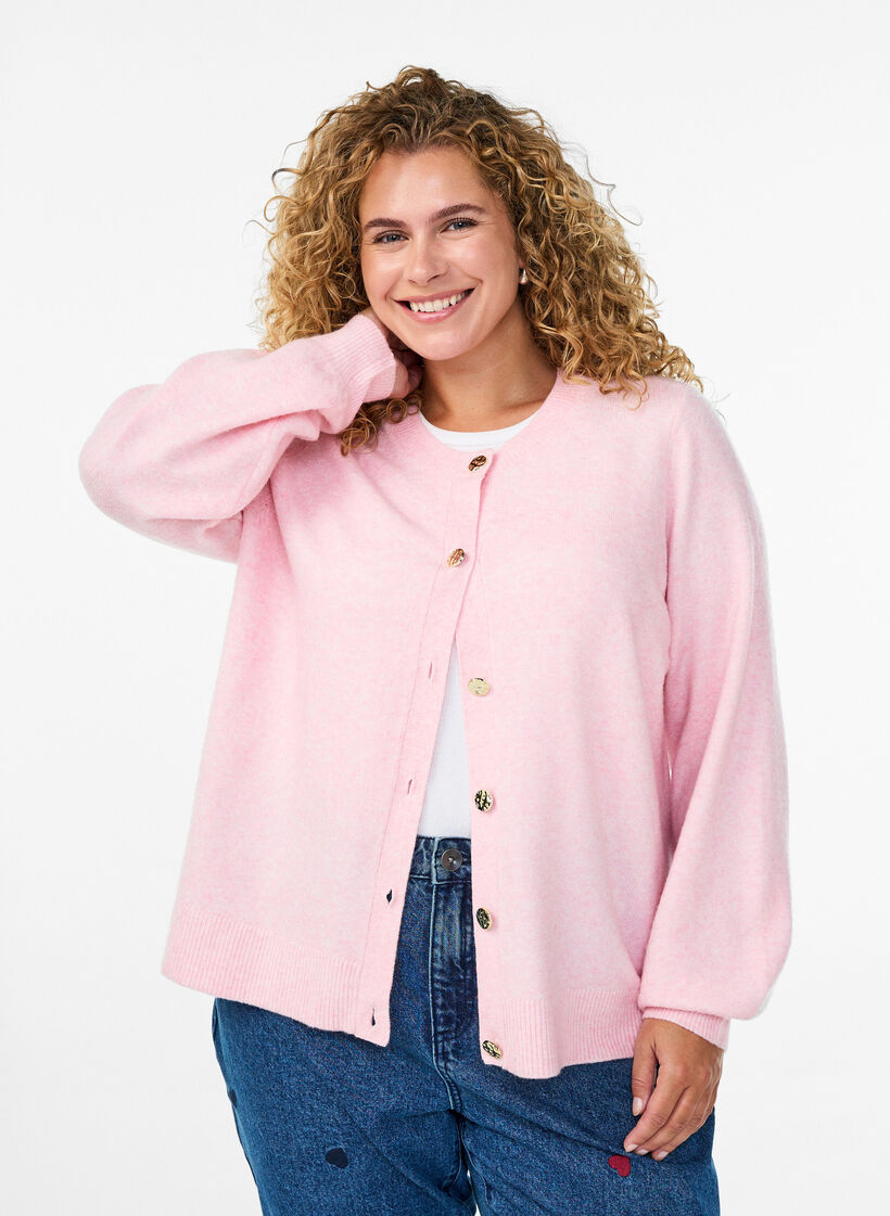 Cardigan in zacht breisel met goudkleurige knopen, Fairy Tale Mel., Model