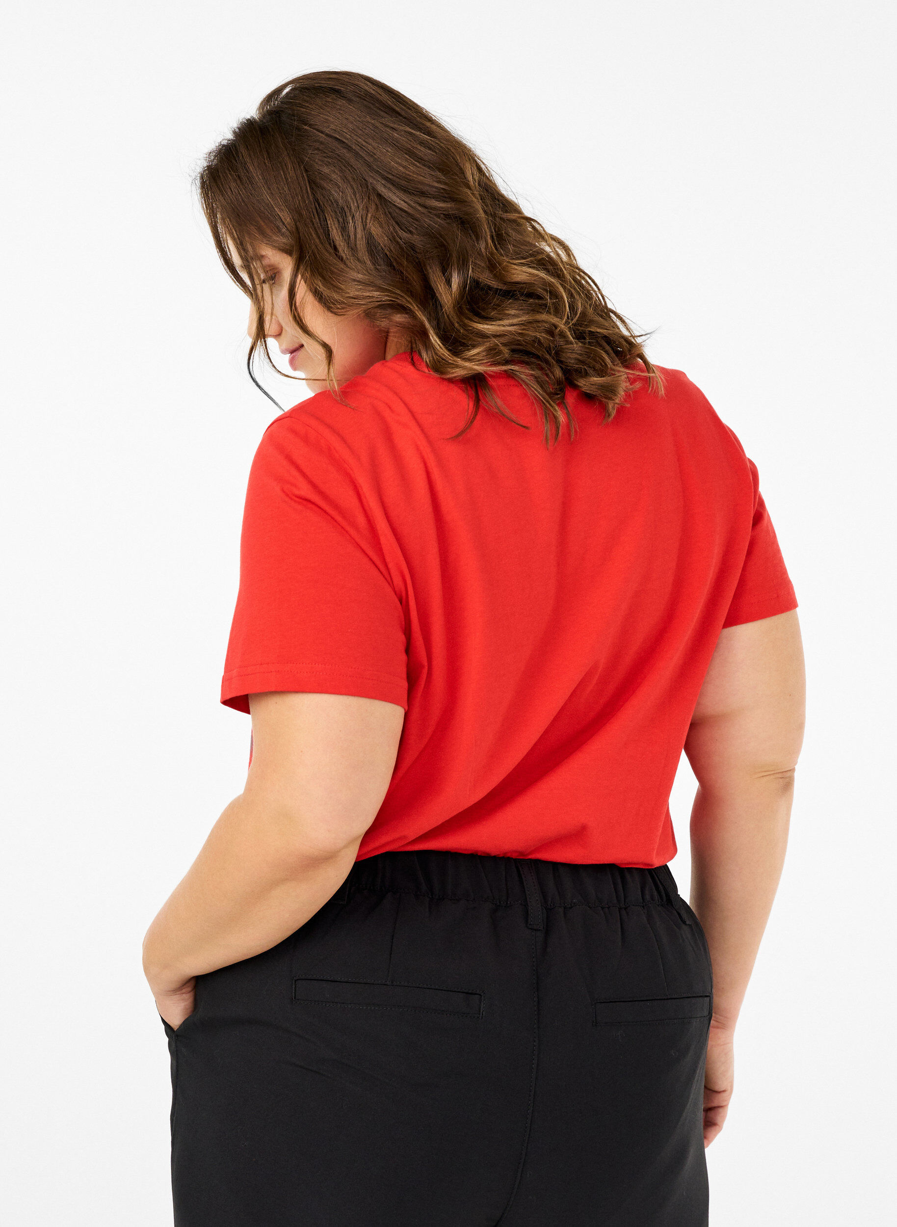 ZizziBasic katoenen T-shirt met ronde hals, Rood, Model image number 2
