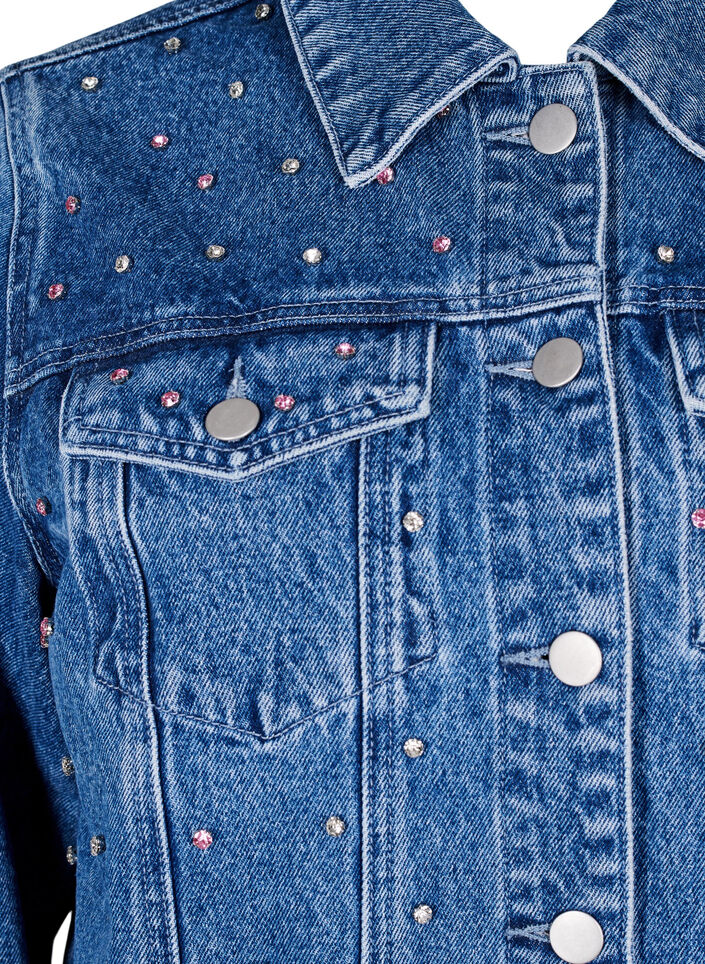 Denimjack met strasssteentjes en een rauwe zoom, Blue Denim, Packshot