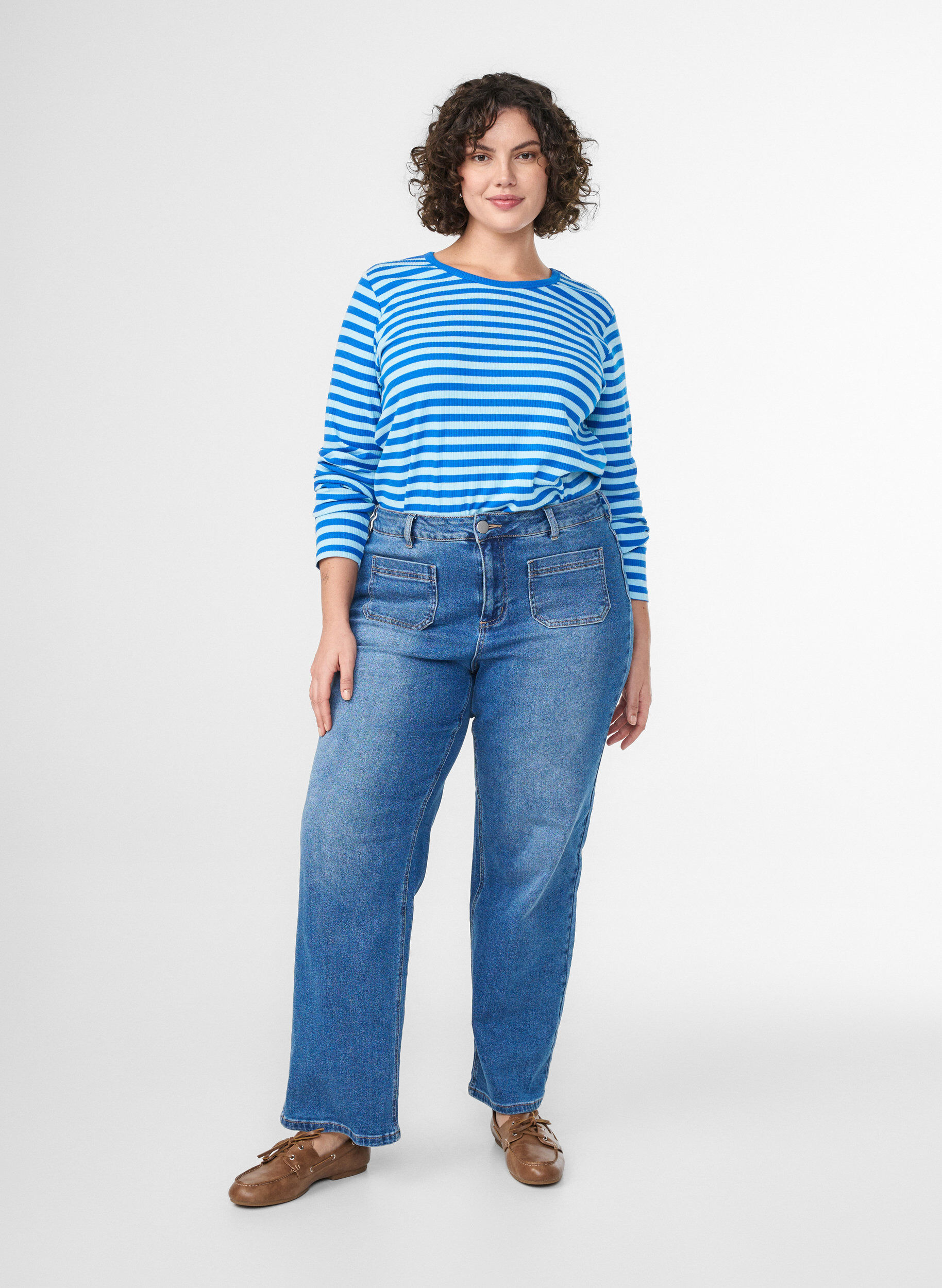 ZizziGestreepte blouse met lange mouwen, Blauw, Model image number 1
