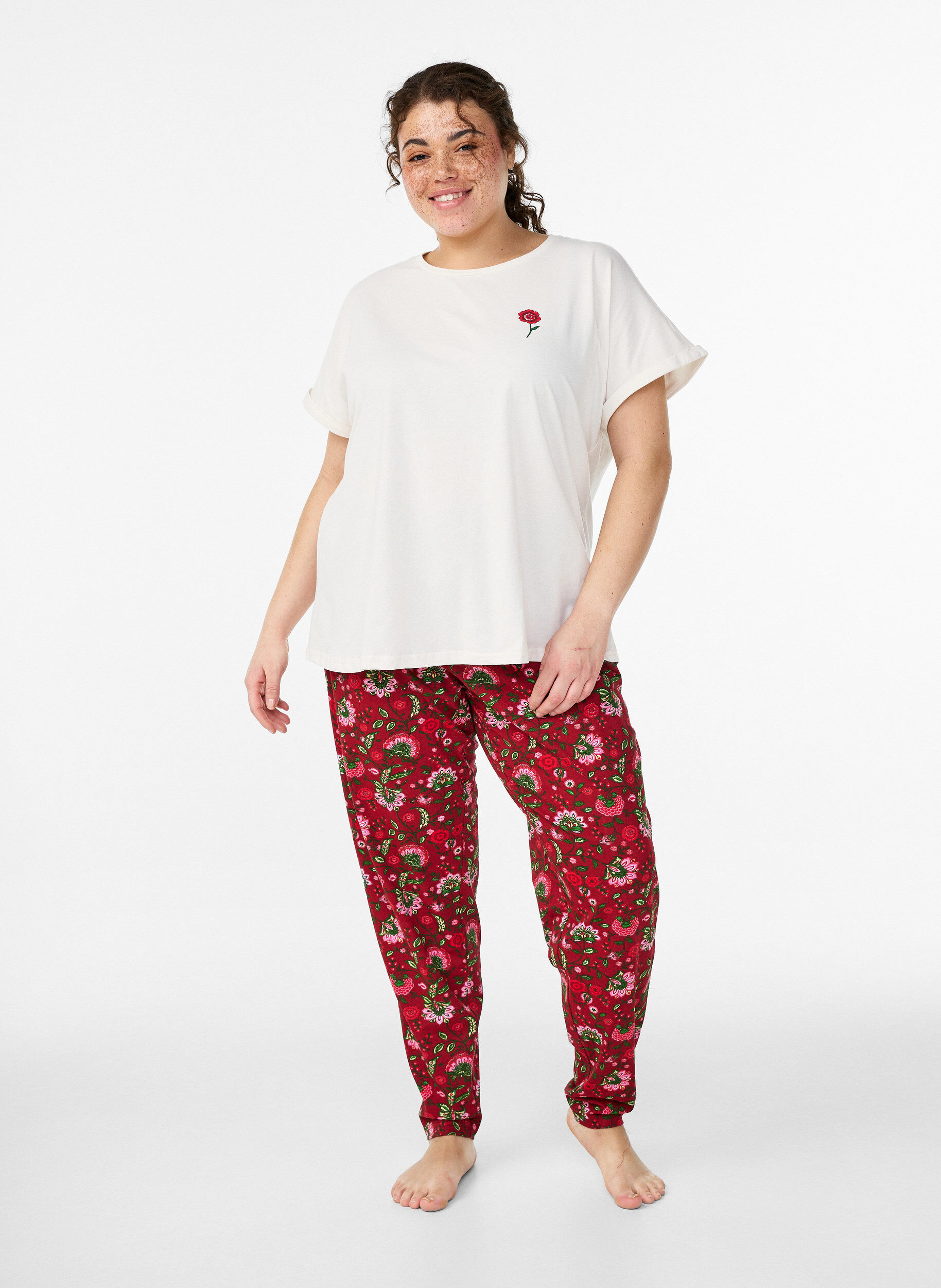 ZizziKatoenen pyjamabroek met print, Rood, Model image number 0