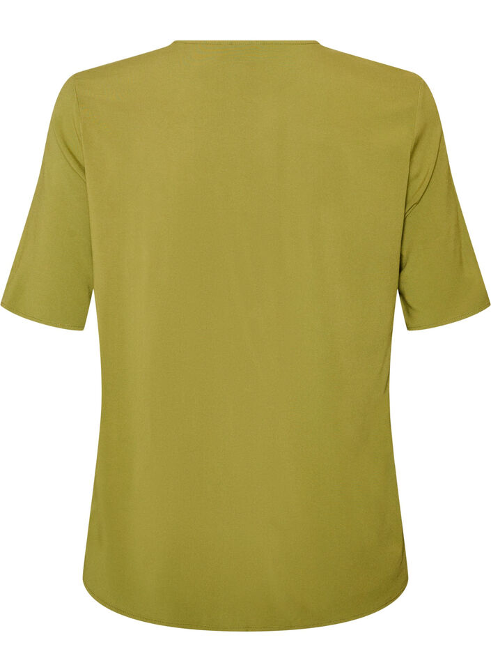 Geweven blouse met korte mouwen en ronde hals, Groen, Packshot image number 1