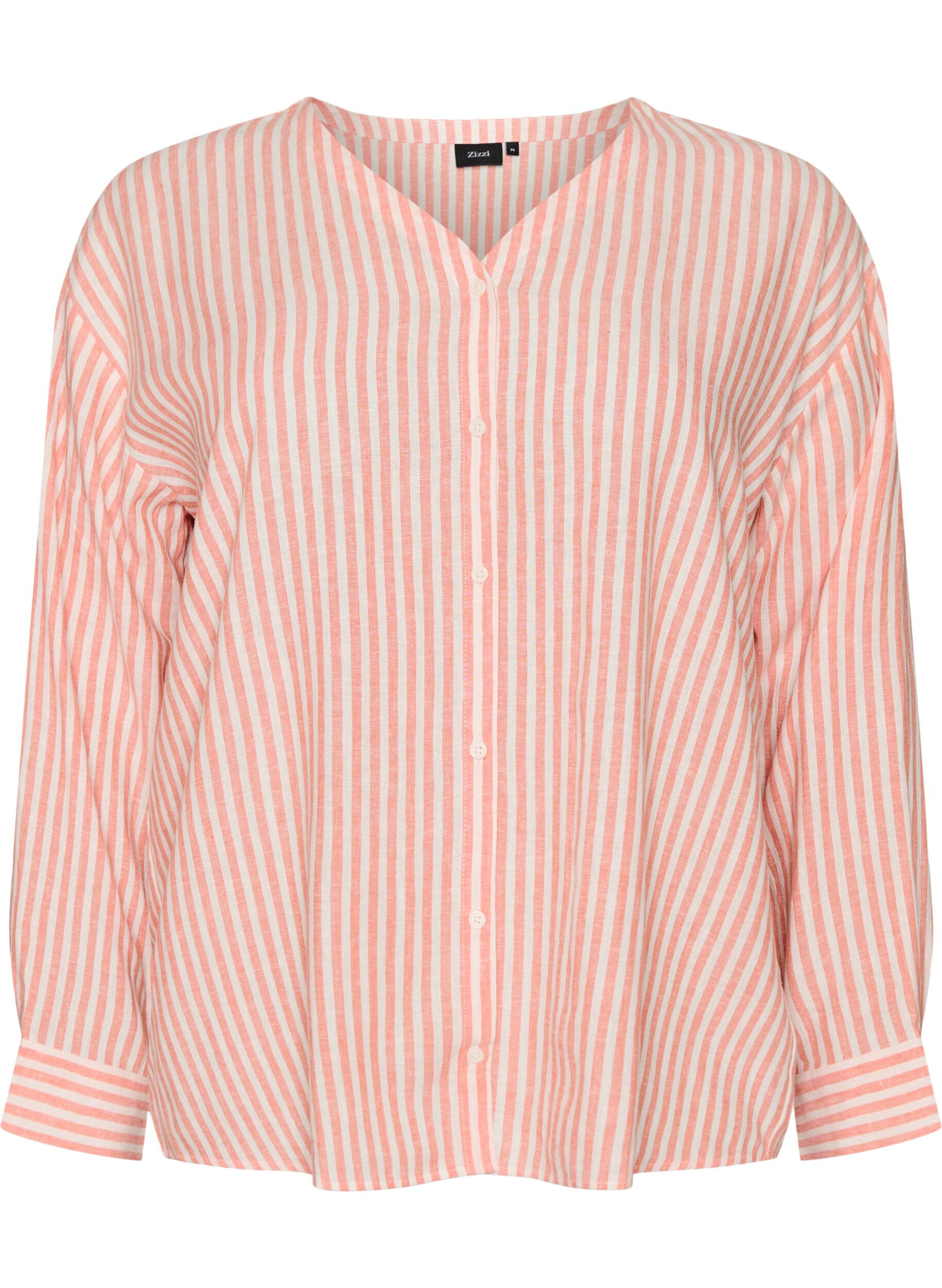 ZizziBlouse in linnen en viscose met V-hals, Oranje, Packshot image number 0