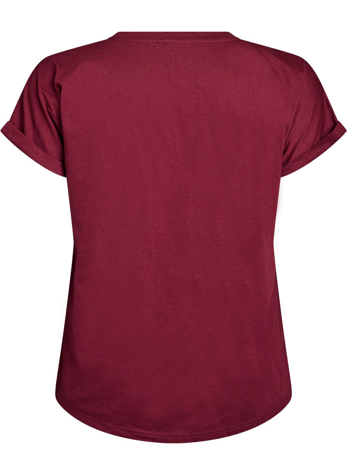 T-shirt met korte mouwen in een katoenmix, Donker Bordeaux, Packshot image number 1