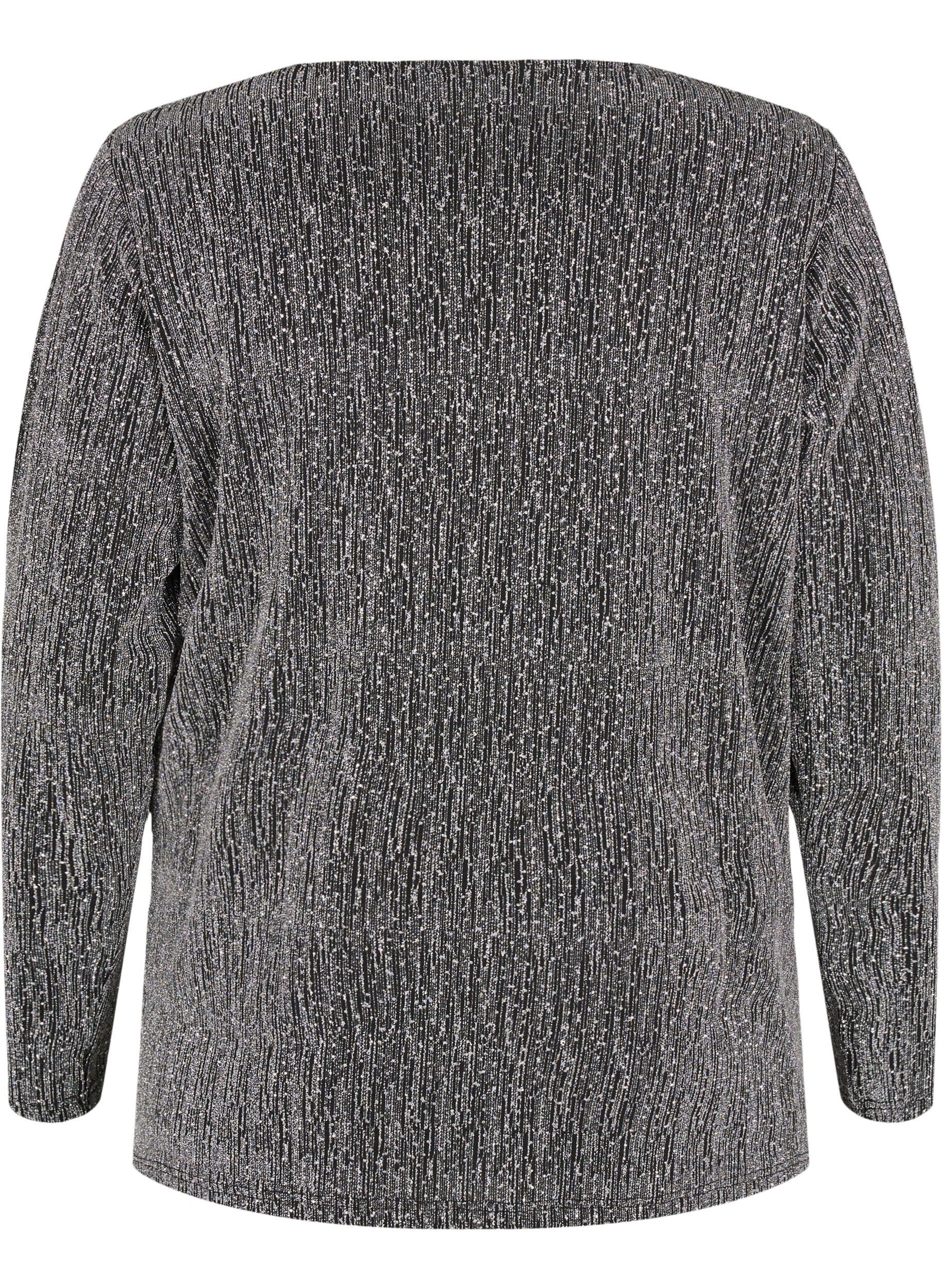 ZizziWikkel-look glitter partytop, Zwart, Packshot image number 1