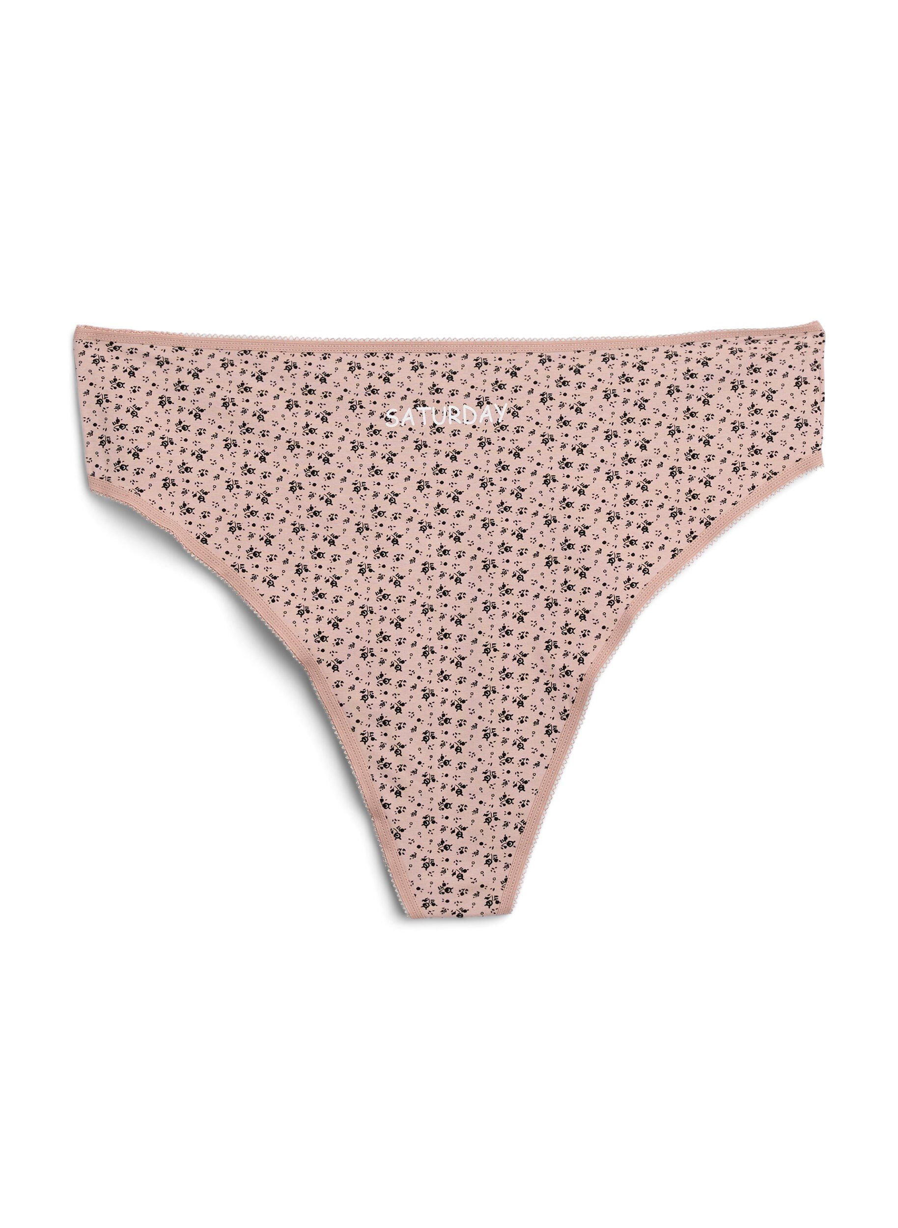 Zizzi7-pack G-strings in katoen met weekdagen geprint, Roze, Packshot image number 2