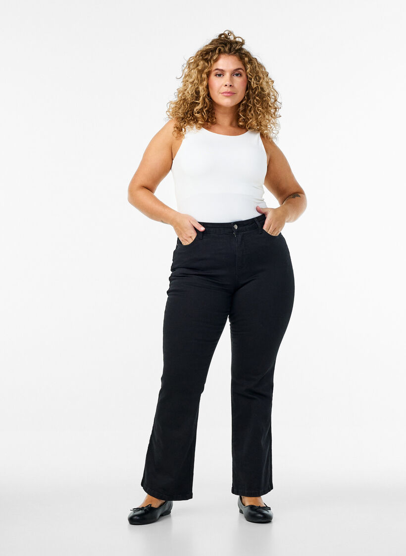 Ellen bootcut jeans met hoge taille, Zwart, Model image number 0