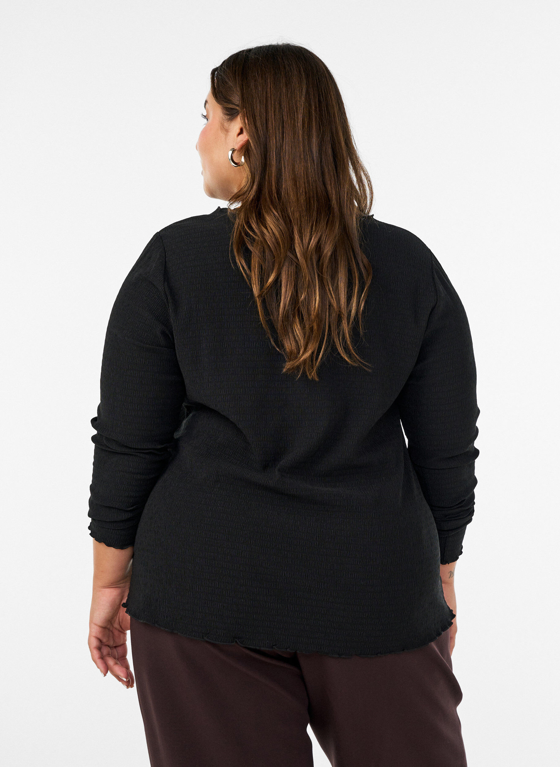 ZizziBlouse met structuur en golvende randen, Zwart, Model image number 2