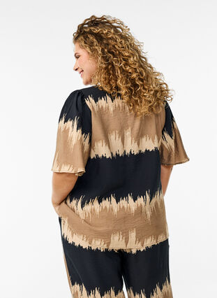 ZizziBlouse met wijde mouwen en grafische print, Zwart, Model image number 2