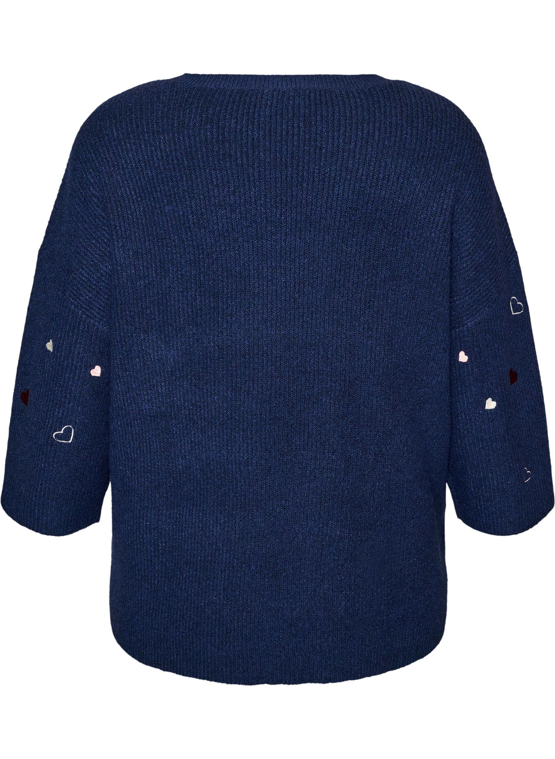 ZizziJumper met hartjes en 3/4 mouwen, Blauw, Packshot image number 1