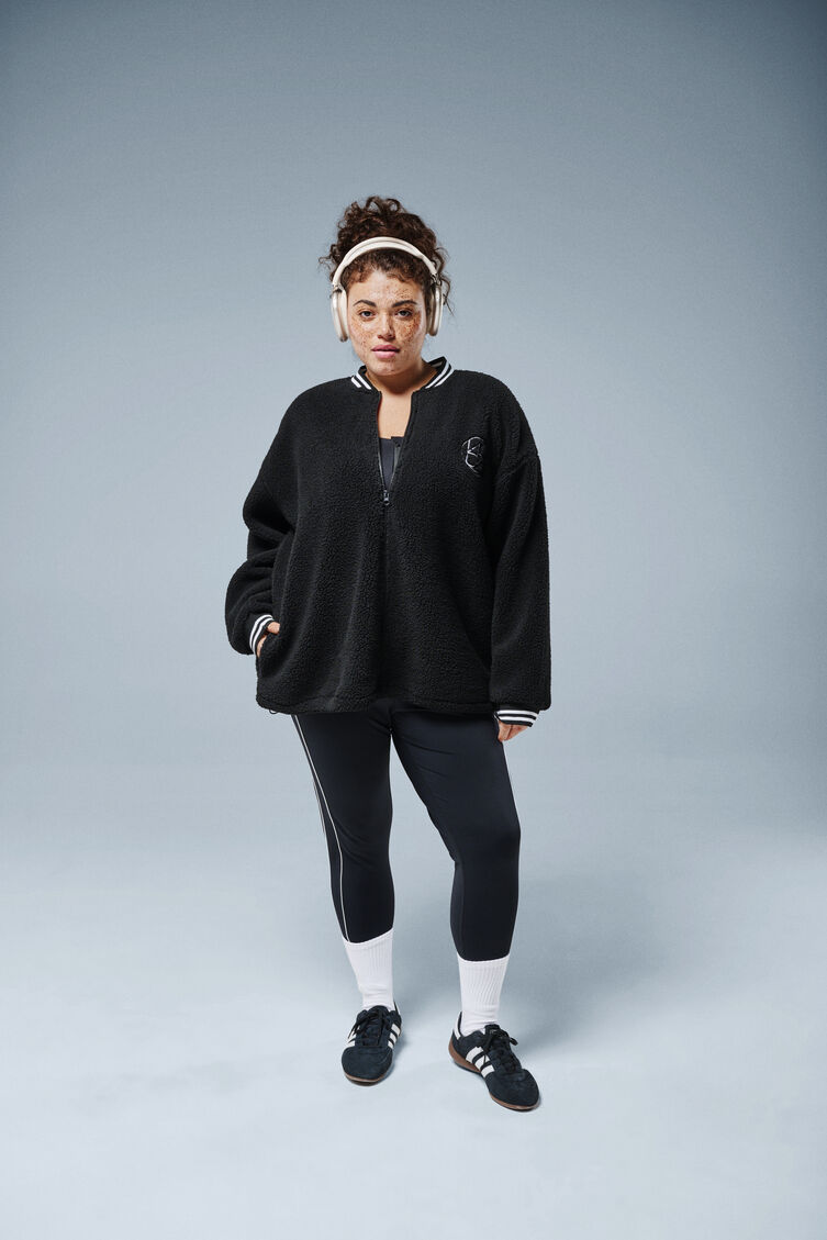 Teddyfleece jas met gestreepte details, , Model