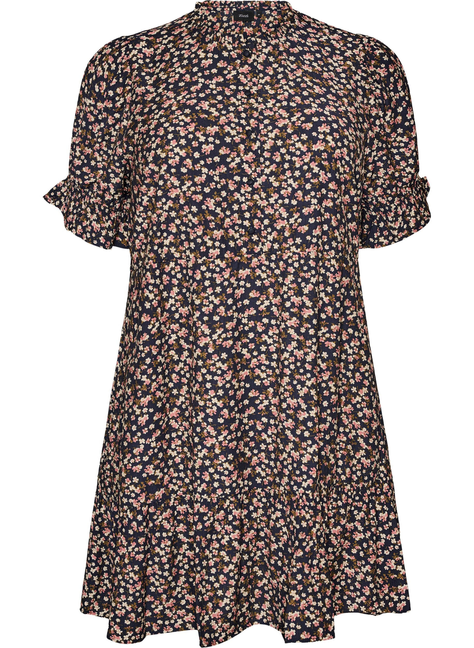 ZizziKorte viscose jurk met ruchesdetails, Blauw, Packshot image number 0