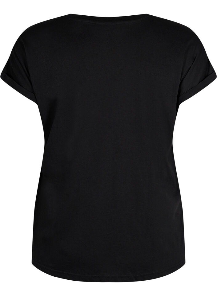 T-shirt met korte mouwen in een katoenmix, Zwart, Packshot image number 1