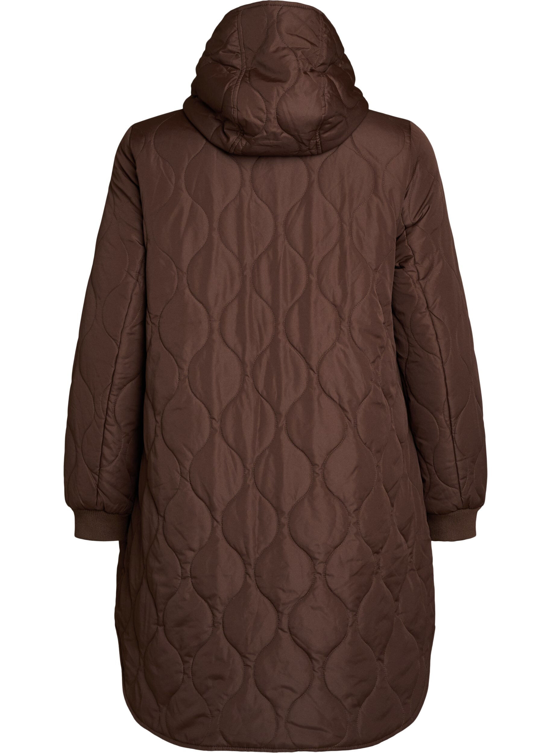 ZizziHalflange gewatteerde jas met een capuchon, Bruin, Packshot image number 1