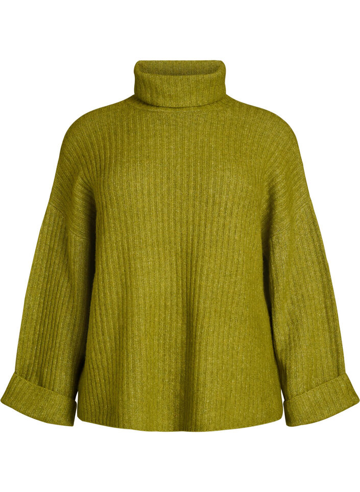 Gebreide top met col, Groen, Packshot image number 0