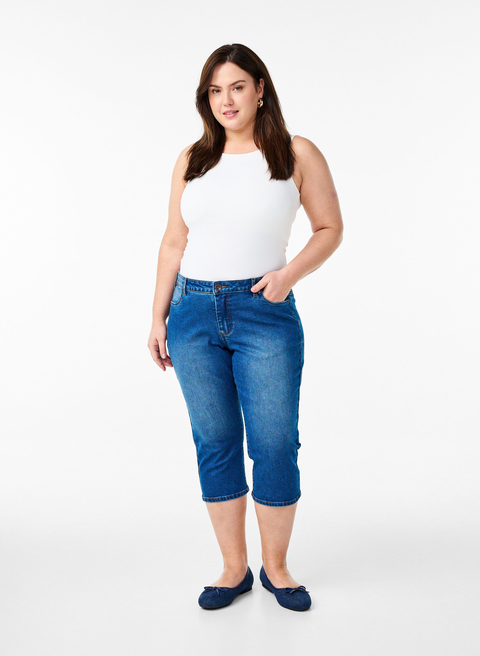 ZizziEmily slim fit denim capribroek, Blauw, Model image number 1